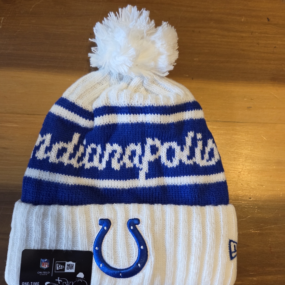 New Era Indianapolis Colts Blue and White Pom Beanie